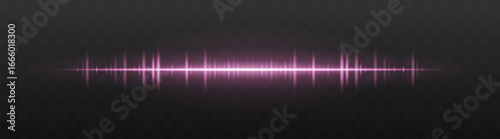 Audio bar. Glowing frequency wave with high intensity peaks and reflection. Suited for UI, music interface, sound visualization, digital signal.