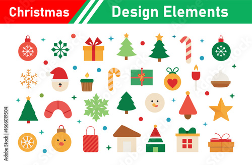 Christmas Design Elements Set with Trees Gifts Ornaments and Other Festive Items