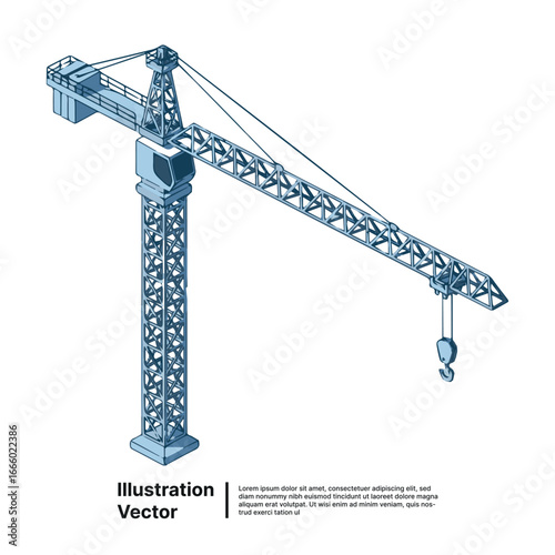 Isometric illustration of a construction crane with a hook in a simple and modern style