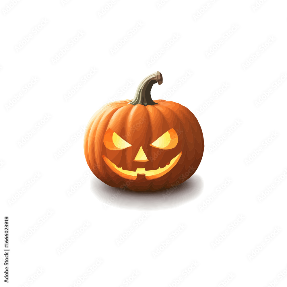 Fototapeta premium A detailed illustration of a carved Halloween pumpkin with a glowing face, perfect for the holiday.