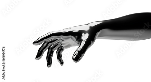 Shiny chrome 3D hand sculpture in 3D metallic style with glossy reflections