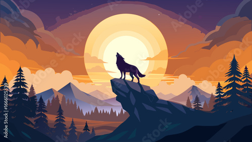 A lone wolf howling in silhouette, standing proudly upon the hill beneath glowing full moon, night whispers mystery, symbol of fear and wild strength, dangerous yet beautiful, timeless untamed.