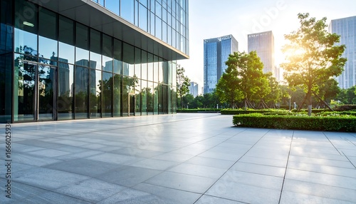 Modern office plaza with glass facade