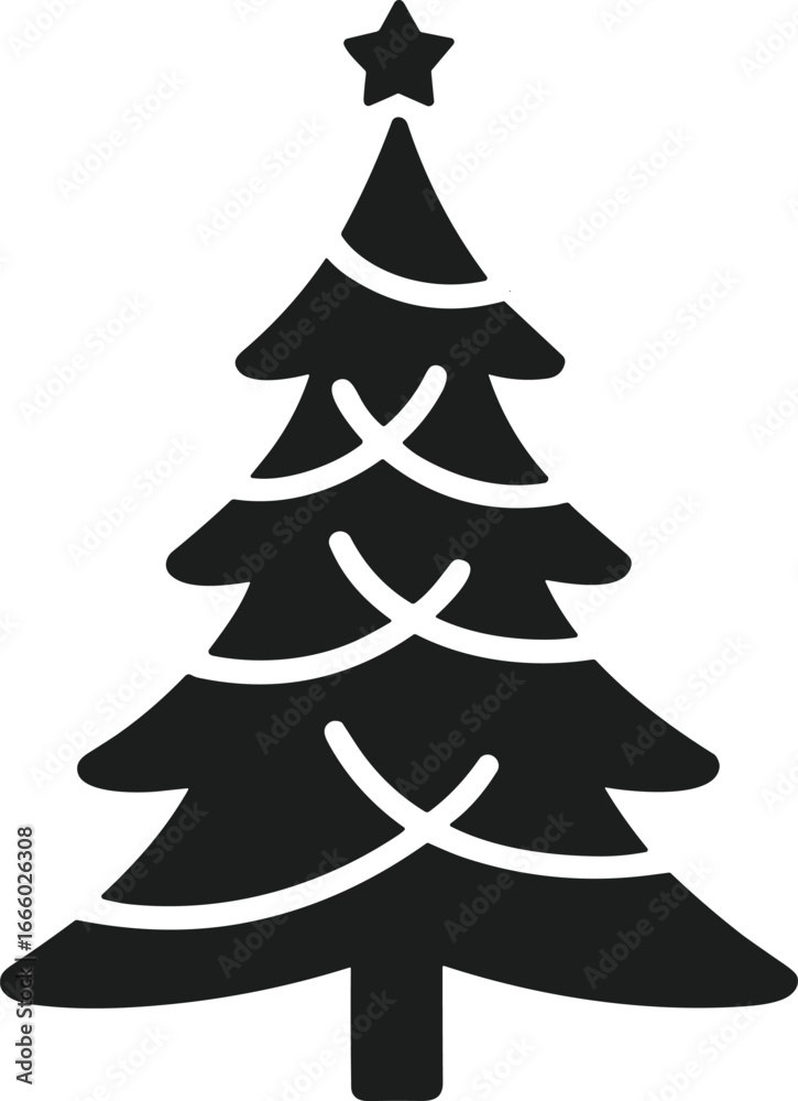 Fototapeta premium Decorative Christmas Tree Silhouette Vector with Star and Garland Design