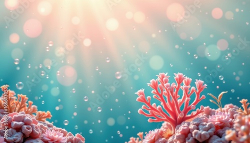 soft coral reef theme with pale peach with aquamarine, seamless glowing aqua fade, tiny bubble sparkles, soft focus coral mist, soft and inviting