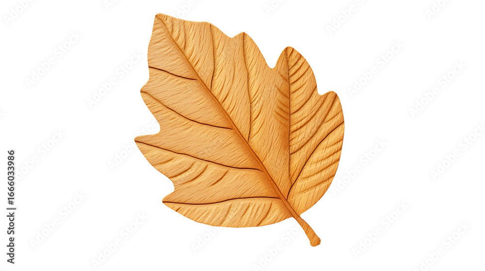 Fototapeta premium Carved wooden leaf with detailed veins isolated on transparent background