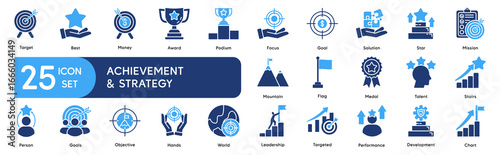Goals, Achievement, and Strategy Icons Set