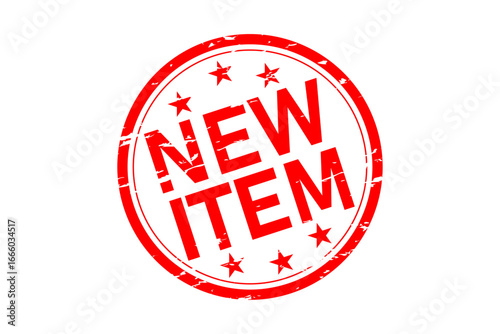 NEW ITEM - NEW ITEM text written on Red Rubber Stamp 
