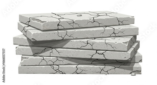 Stack of cracked paving stones, showing deterioration and damage.