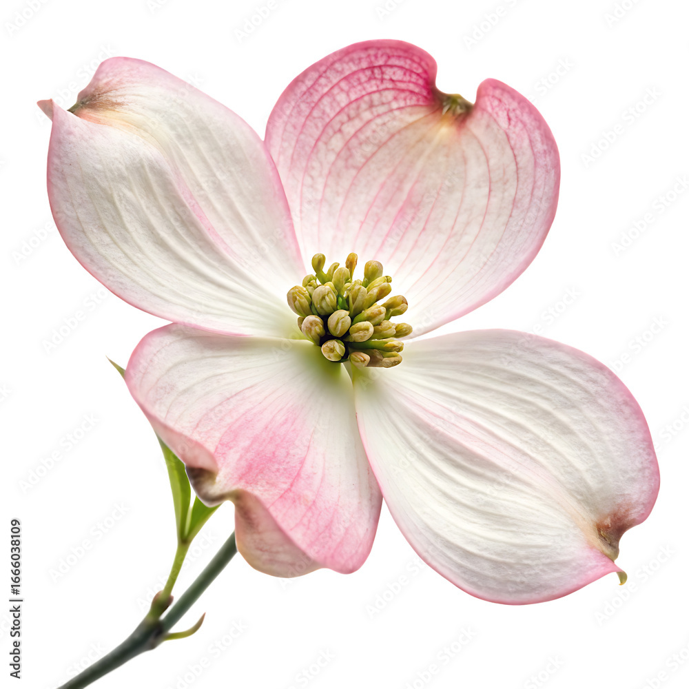 Obraz premium Fresh blooming white cornus florida flower isolated on a transparent background png