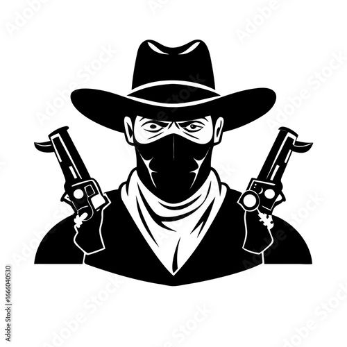 cowboy with gCowboy Bandit with Guns Vector Icon - Outlaw, Gunslinger, or Wild West Mascotun