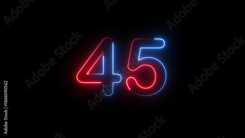 Wallpaper Mural Number 45 text icon animation glowing neon red and blue color digit countdown anniversary template sign symbol on black background Torontodigital.ca