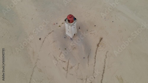 Aerial views of Rubjerg Knude Lighthouse in Denmark
