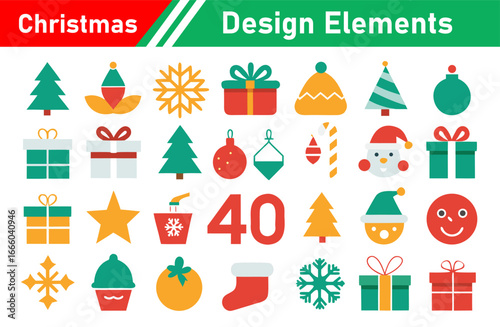 Festive Christmas Design Elements Collection with Trees Gifts Snowflakes and Ornaments