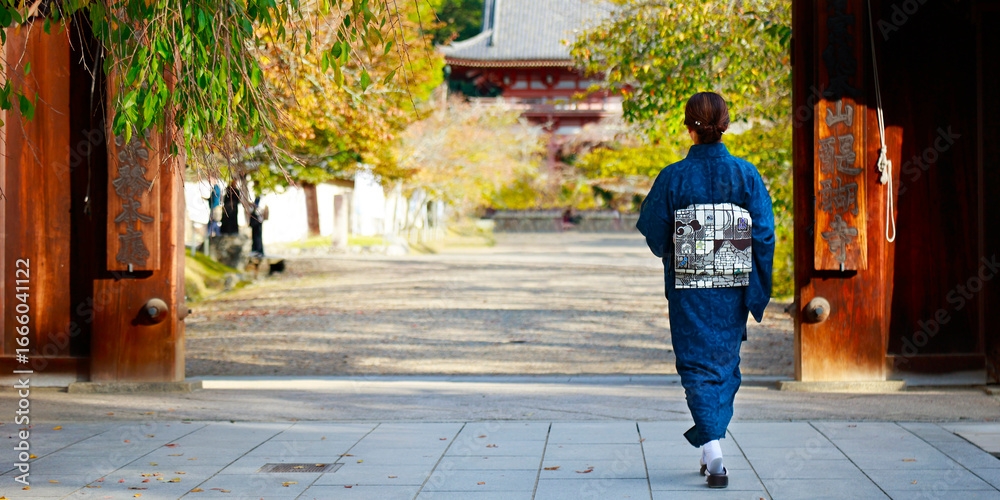 custom made wallpaper toronto digitalJapanese woman dressing with traditional costume walking in a temple of Kyoto-Japan