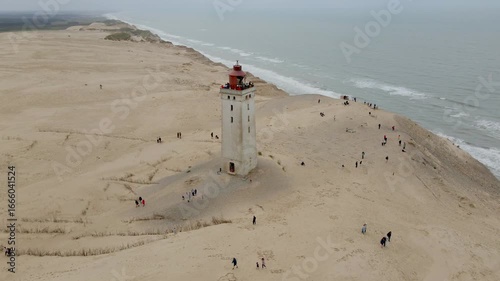 Aerial views of Rubjerg Knude Lighthouse in Denmark