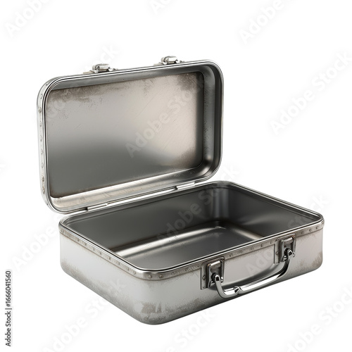 Open metal lunchbox close view