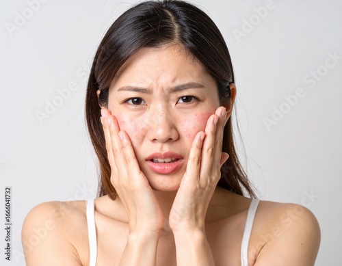 肌トラブルに悩む若い女性