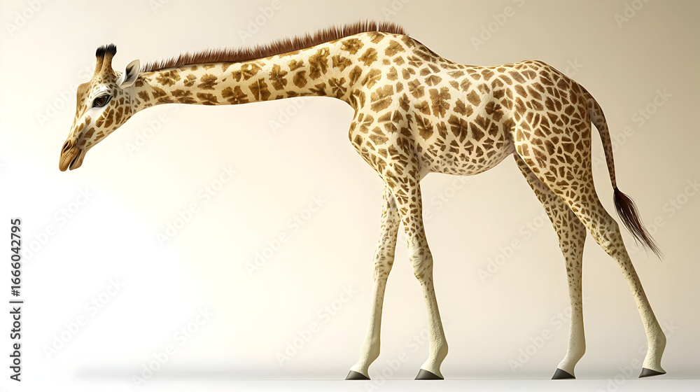 Fototapeta premium Giraffe Walking Against Light Beige Background