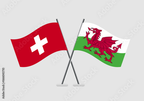 Switzerland and Wales vector flags aligned in dual display format