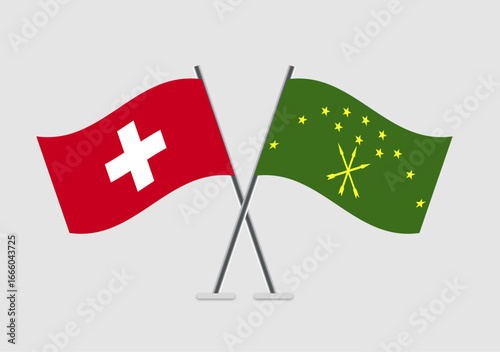 Switzerland and Adygea vector flags illustration with waving cloth effect