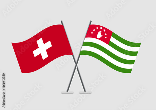 Switzerland and Abkhazia vector flags crossed in simple 2D flat design