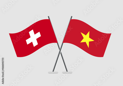 Switzerland and Vietnam vector flags illustration with diplomacy theme