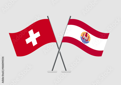 Switzerland and French Polynesia vector flags in classic meeting symbolism