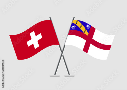 Switzerland and Herm vector flags set on gray minimal background