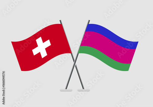 Switzerland and Kuban Peoples Republic vector flags in international meeting symbol