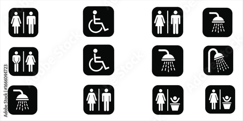 Bathroom and Shower Icons for Men Women Disabled and Showering vector illustration