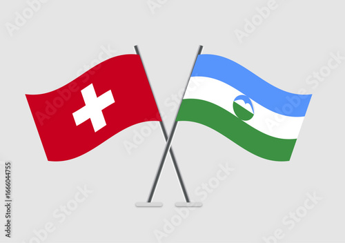 Switzerland and Kabardino-Balkaria vector flags crossed for cultural themes