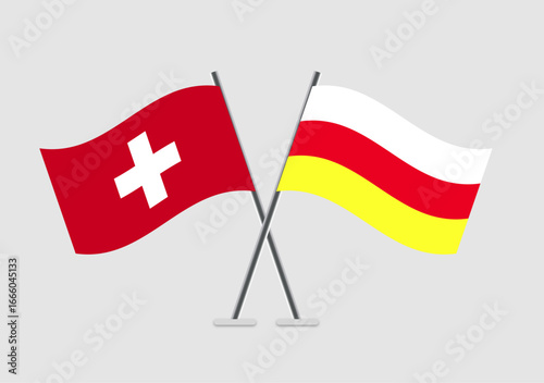 Switzerland and North Ossetia vector flags arranged in centered symmetry