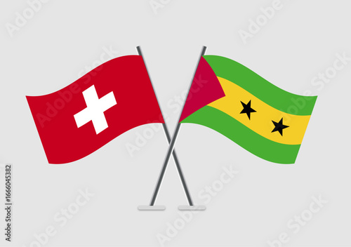 Switzerland and Sao Tome and Principe vector flags visual with flat pole effect
