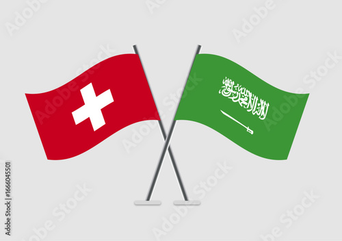Switzerland and Saudi Arabia vector flags paired in concept of agreement