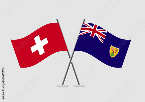 Switzerland and Turks and Caicos Islands vector flags graphic concept for duality