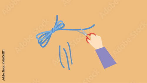 Scissors cutting a rope. Vector illustration in a flat style.