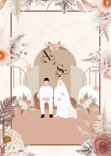 wedding invitation card traditional cream & brown