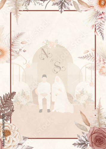 wedding invitation card with bride and groom plain