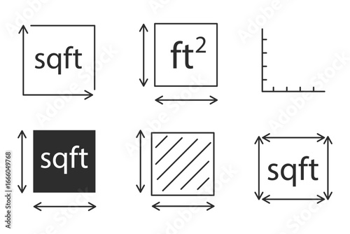 Square area measure line icon. Square foot ft size, space length, symbol. Quantity area, m2 measuring area. 