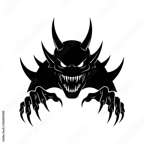 A menacing demonic creature lurking in the shadows, claws outstretched.