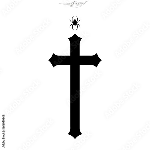 Black Christian Cross with Spider and Web.