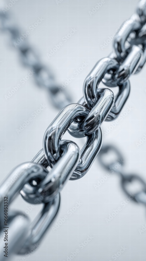 Fototapeta premium Close-up of a gleaming metal chain, showcasing intricate detail and a strong industrial vibe.