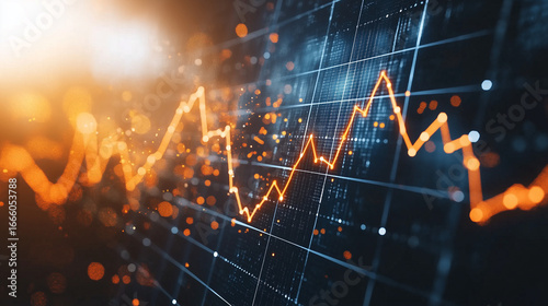 Digital stock market chart with glowing orange lines, symbolizing trading technology, financial analysis, and investment innovation
