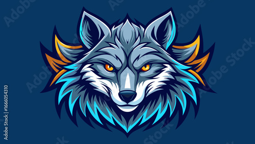 Head of a wolf designed in bold lines, styling isolated vector illustration radiates strength, wild spirit captured, timeless gaze piercing through silence, symbolic essence whispers eternal wildernes