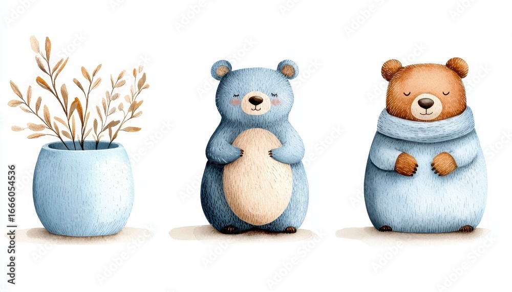 Obraz premium Cute baby bear animal for kindergarten nursery isolat. Charming cub creature for preschool kid room decor separate image ursine fauna infant adorable wildlife young mammal
