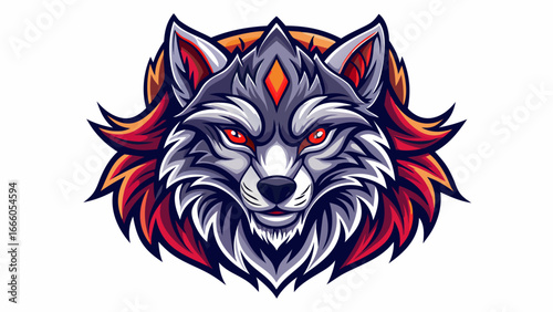 Head of a wolf designed in bold lines, styling isolated vector illustration radiates strength, wild spirit captured, timeless gaze piercing through silence, symbolic essence whispers eternal wildernes