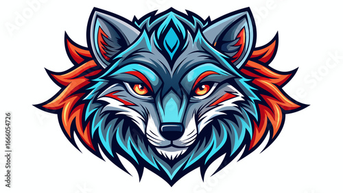 Head of a wolf designed in bold lines, styling isolated vector illustration radiates strength, wild spirit captured, timeless gaze piercing through silence, symbolic essence whispers eternal wildernes