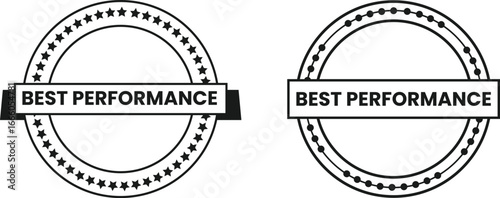 Best Performance Badges in Black and White – Circular Banner Labels with Dotted Outline in Monochrome Vector Style