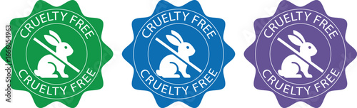 Cruelty Free Badges with Rabbit Icon – Green, Blue, and Purple Certified Labels for Animal-Friendly Products